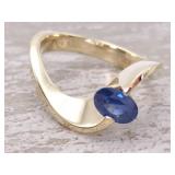 Deep Ocean Blue Sapphire Wave Ring in 14k Gold
