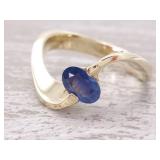 Deep Ocean Blue Sapphire Wave Ring in 14k Gold