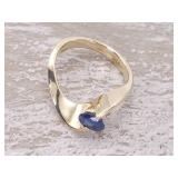 Deep Ocean Blue Sapphire Wave Ring in 14k Gold