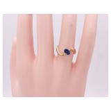 Deep Ocean Blue Sapphire Wave Ring in 14k Gold