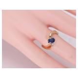 Deep Ocean Blue Sapphire Wave Ring in 14k Gold