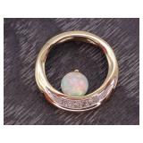 Round Natural Opal and Diamond Pendant in 14k Gold
