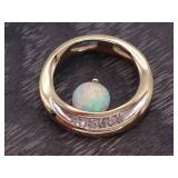 Round Natural Opal and Diamond Pendant in 14k Gold