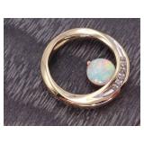 Round Natural Opal and Diamond Pendant in 14k Gold