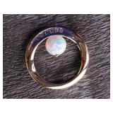 Round Natural Opal and Diamond Pendant in 14k Gold