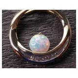 Round Natural Opal and Diamond Pendant in 14k Gold