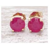 1.20 Carat Raspberry Red Ruby Stud Earrings in 14k Gold