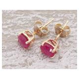 1.20 Carat Raspberry Red Ruby Stud Earrings in 14k Gold