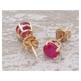 1.20 Carat Raspberry Red Ruby Stud Earrings in 14k Gold
