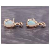 Glowing Tear Drop Opal and Diamond Earrings in 14k Gold