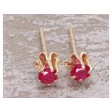 Vintage Buttercup Ruby Stud Earrings in 14k Gold