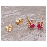 Vintage Buttercup Ruby Stud Earrings in 14k Gold