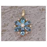 1.13 Carat Floral Cluster Aquamarine and Diamond Pendant in 14k Gold