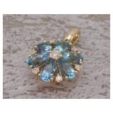 1.13 Carat Floral Cluster Aquamarine and Diamond Pendant in 14k Gold