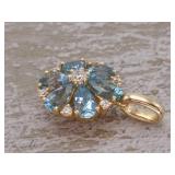 1.13 Carat Floral Cluster Aquamarine and Diamond Pendant in 14k Gold