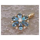 1.13 Carat Floral Cluster Aquamarine and Diamond Pendant in 14k Gold