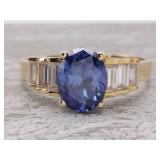 Oval Blue Gemstone and Cubic Zirconium Estate Ring in 14k Gold