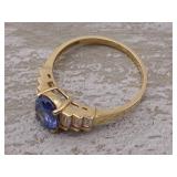 Oval Blue Gemstone and Cubic Zirconium Estate Ring in 14k Gold
