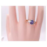 Oval Blue Gemstone and Cubic Zirconium Estate Ring in 14k Gold