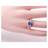 Oval Blue Gemstone and Cubic Zirconium Estate Ring in 14k Gold