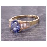Oval Blue Gemstone and Cubic Zirconium Estate Ring in 14k Gold