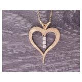 Vintage Heart Necklace With Diamond Dangle 14k Gold