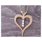 Vintage Heart Necklace With Diamond Dangle 14k Gold