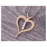 Vintage Heart Necklace With Diamond Dangle 14k Gold