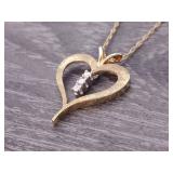 Vintage Heart Necklace With Diamond Dangle 14k Gold
