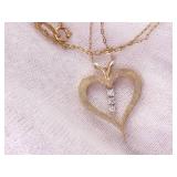 Vintage Heart Necklace With Diamond Dangle 14k Gold