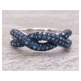 1/2 Carat Blue Diamond Twist Silver Ring