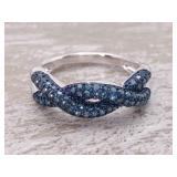 1/2 Carat Blue Diamond Twist Silver Ring