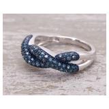 1/2 Carat Blue Diamond Twist Silver Ring