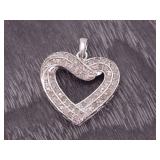 1.0 Carat Double Row Silver Heart Pendant