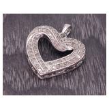 1.0 Carat Double Row Silver Heart Pendant