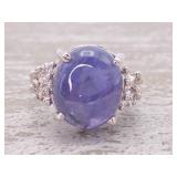 Large Natural Tanzanite and White Sapphire Estate Ring