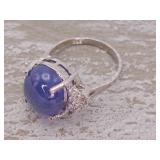 Large Natural Tanzanite and White Sapphire Estate Ring