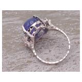 Large Natural Tanzanite and White Sapphire Estate Ring