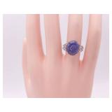 Large Natural Tanzanite and White Sapphire Estate Ring