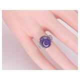 Large Natural Tanzanite and White Sapphire Estate Ring