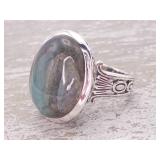 Large Natural Labradorite Estate Ring with Celtic Scroll Design