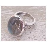 Large Natural Labradorite Estate Ring with Celtic Scroll Design
