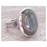 Large Natural Labradorite Estate Ring with Celtic Scroll Design