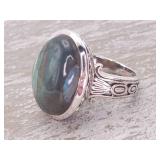 Large Natural Labradorite Estate Ring with Celtic Scroll Design