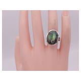 Large Natural Labradorite Estate Ring with Celtic Scroll Design