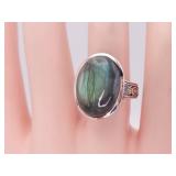 Large Natural Labradorite Estate Ring with Celtic Scroll Design