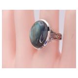 Large Natural Labradorite Estate Ring with Celtic Scroll Design