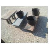 3 Benches with attached plastic pots.