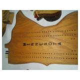 Wood Carving pieces, MN Cribbage board.