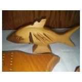 Wood Carving pieces, MN Cribbage board.